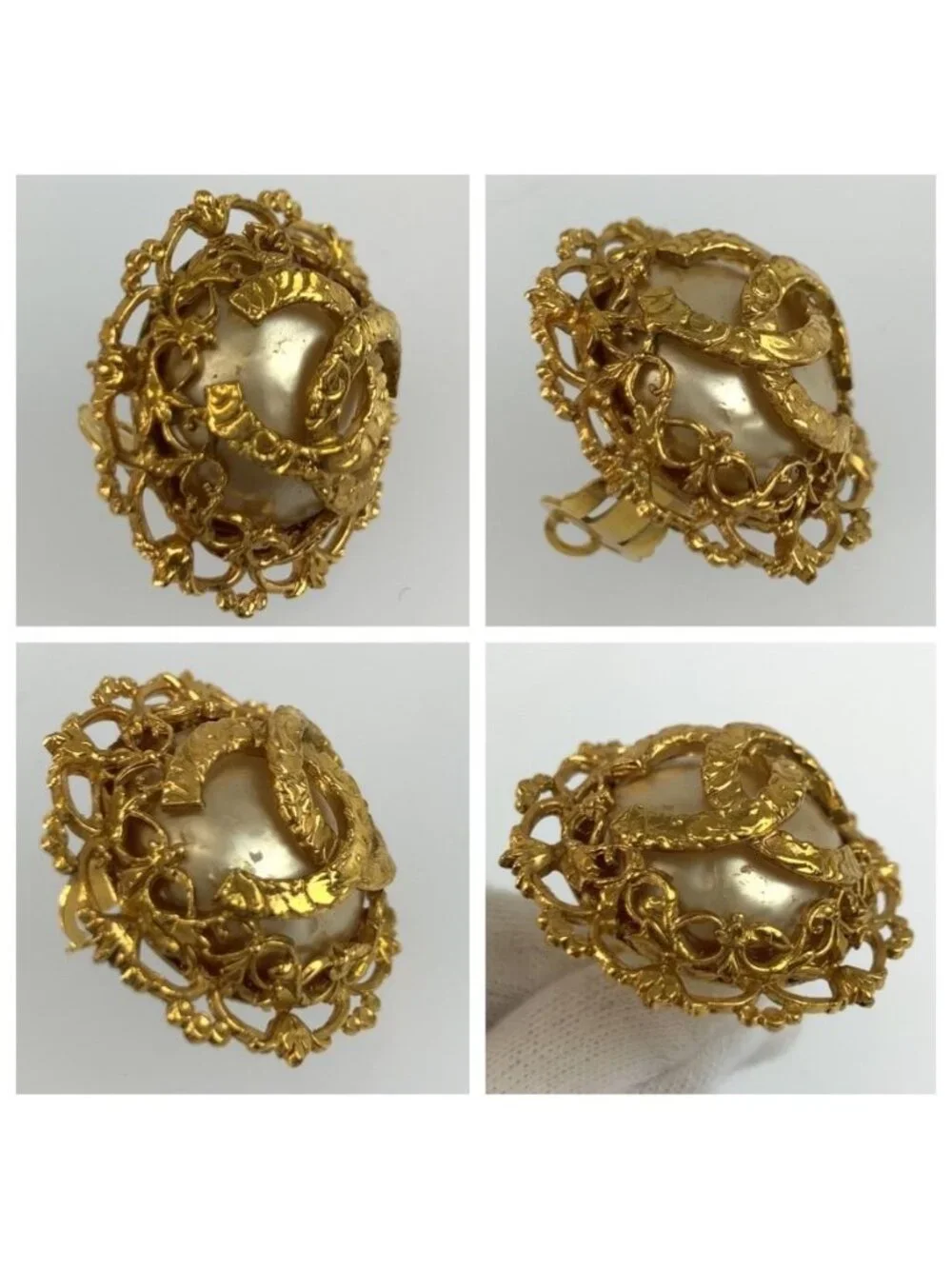 Chanel Vintage CC Logo Gold Plated Faux Pearl Earrings